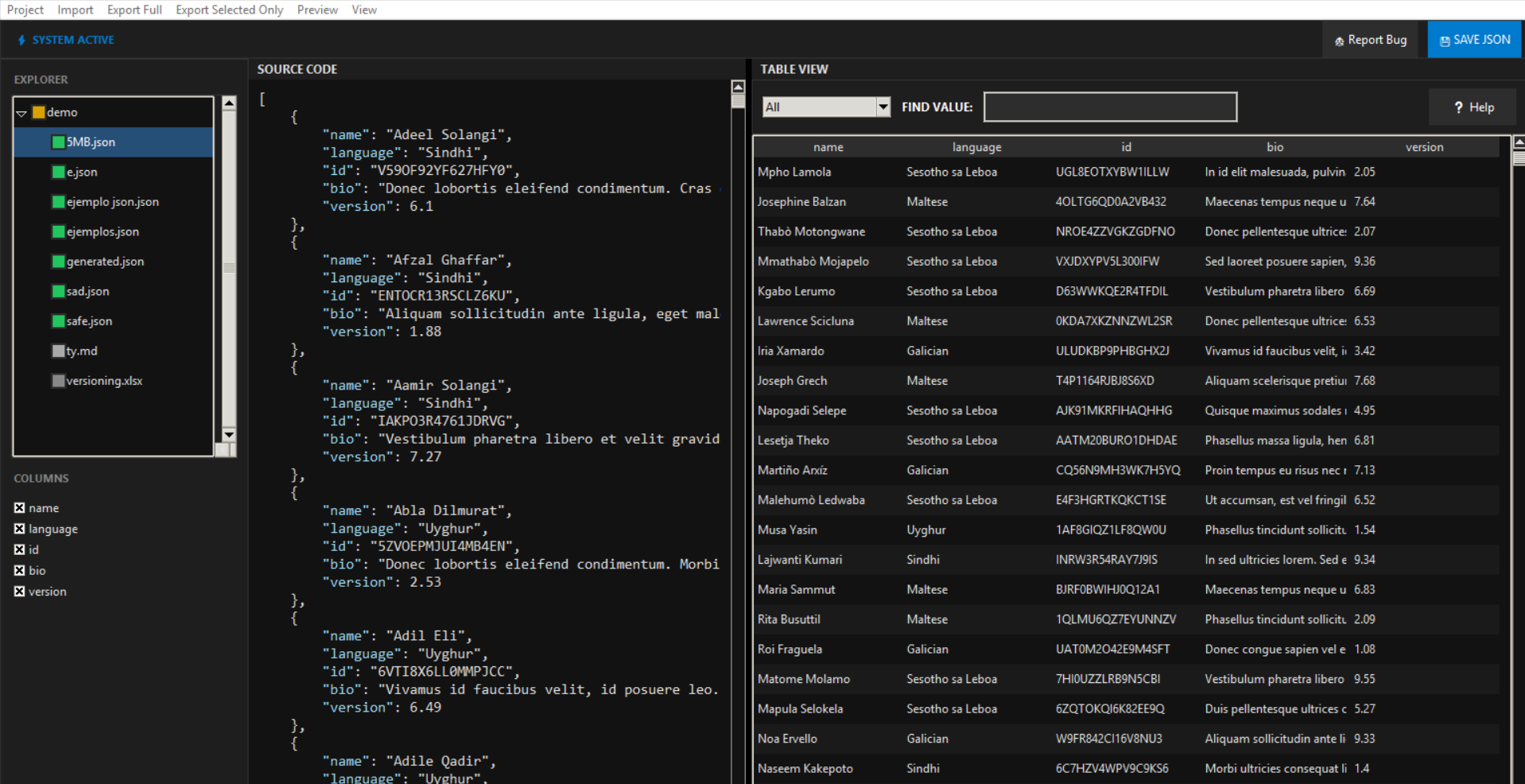 JSON to Excel offline converter app interface on Windows